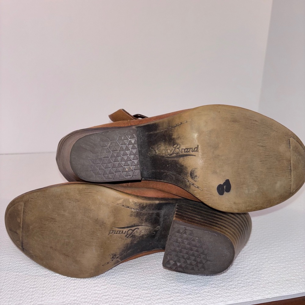 Lucky Brand Tommie Brown Leather Ankle Boots Womens 7.5M Buckle Accent Heel - Picture 5 of 7